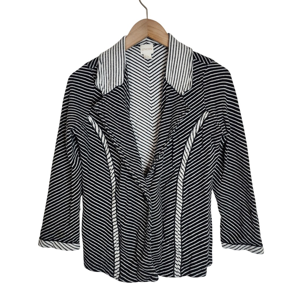 Chico's‎ Sweater Cardigan Women's 0 (Small) Button Jacket Knit Striped